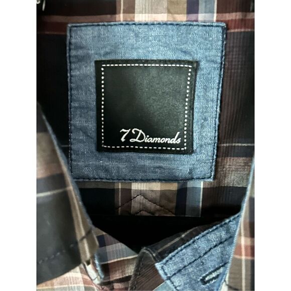 7 Diamonds Button Front Black Pearl Snap LS Western Plaid Shirt Mens Large - Picture 3 of 12